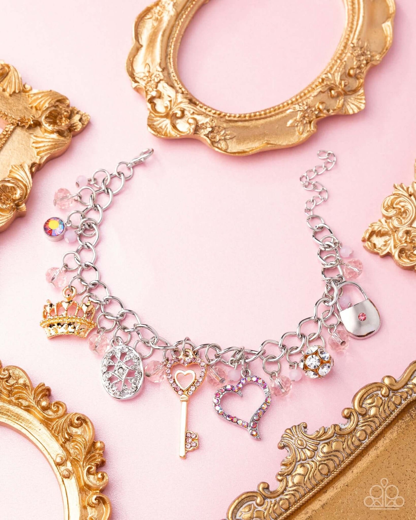 Queen of the Party - Pink Paparazzi Charm Bracelet Accessories,Bracelet,Charms,Hearts,Pink,Silver