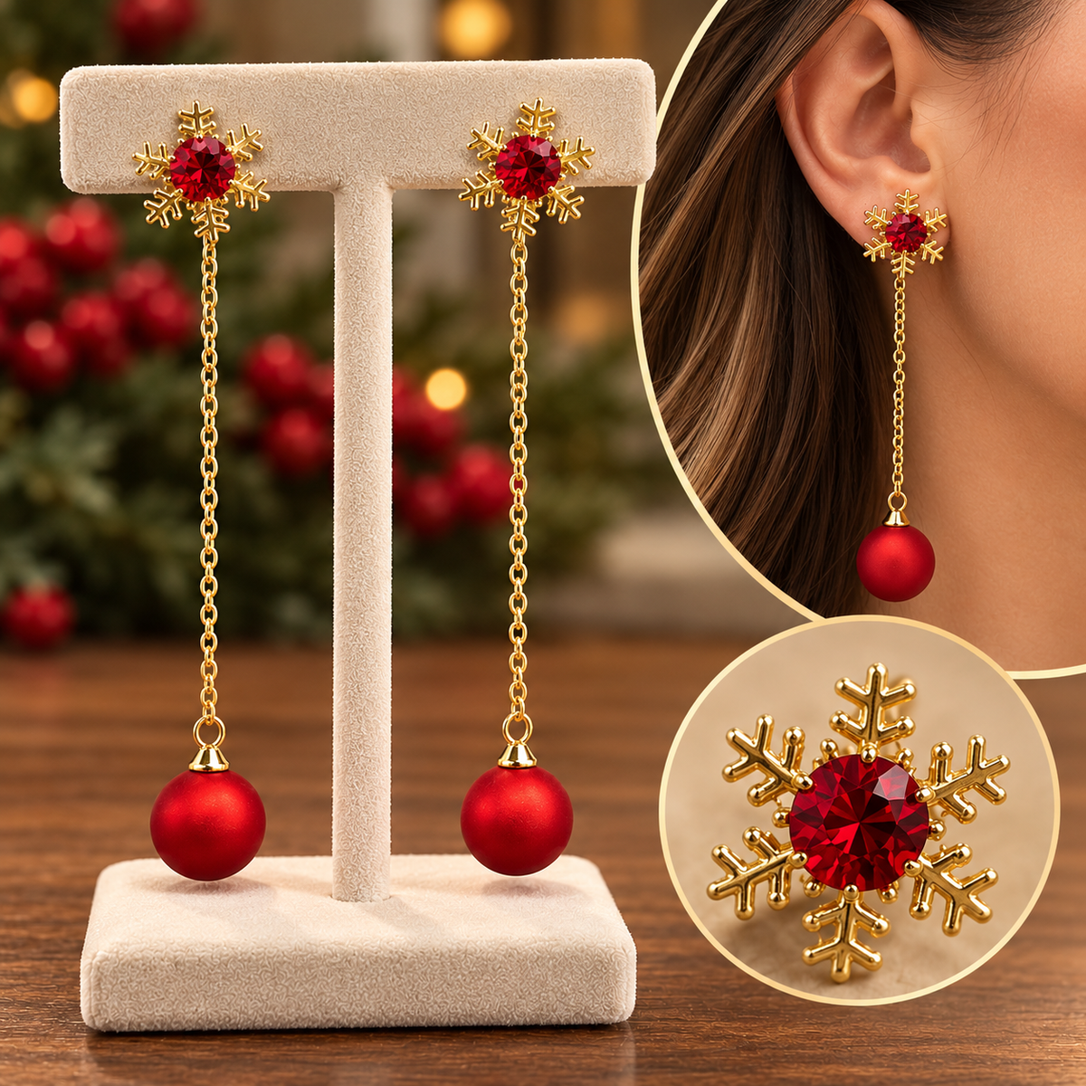 Crimson Snowfall™ Ornament Drop Earrings
