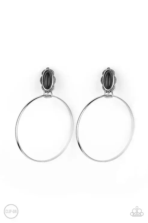 Paparazzi At Long LASSO - Black Clip-On $5 Jewelry with Janet Morgan EARRINGS