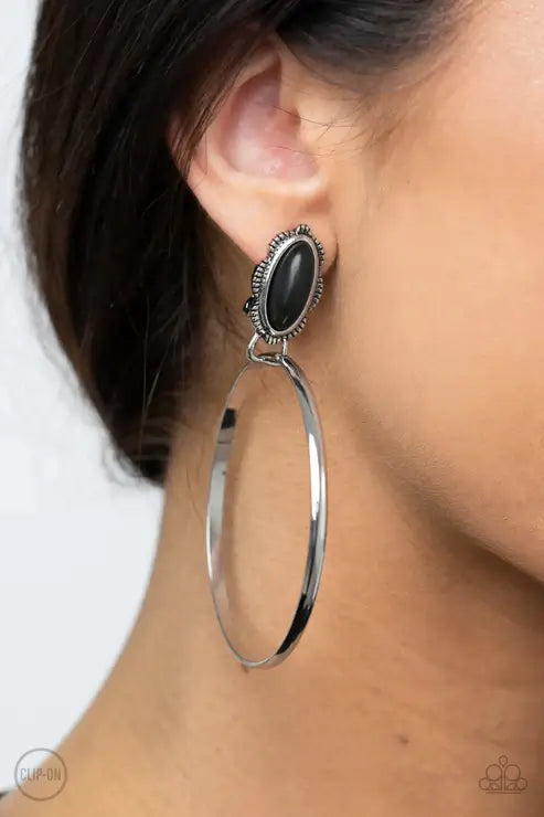 Paparazzi At Long LASSO - Black Clip-On $5 Jewelry with Janet Morgan EARRINGS