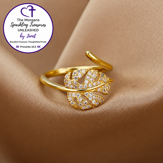Golden Palm Radiance Ring – 18K Gold PVD Leaf Open Ring