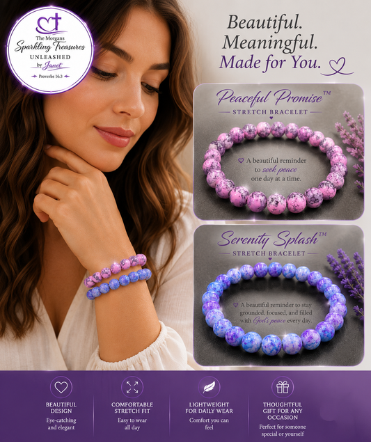 Peaceful Promise™ Stretch Bracelet Blue Marble / Pink Marble