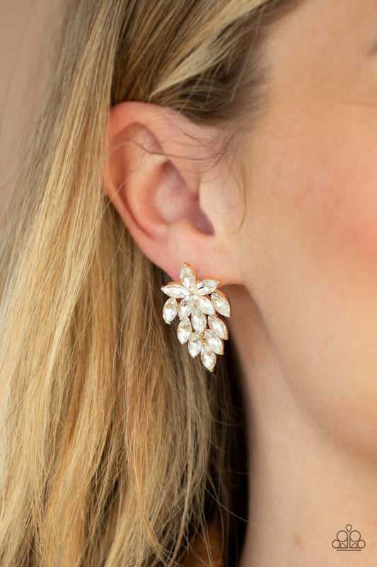 They See Me Glowin - Gold Paparazzi Accessories Earrings $5 Jewelry with Janet Morgan Earrings