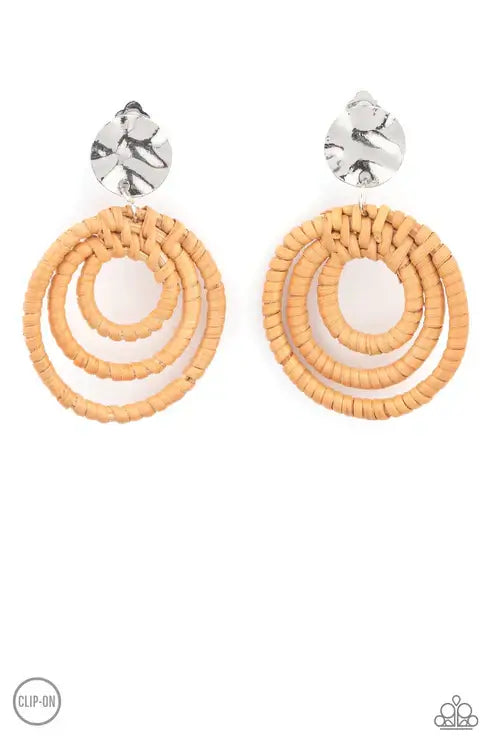 Paparazzi Whimsically Wicker - Brown Clip-On $5 Jewelry with Janet Morgan EARRINGS
