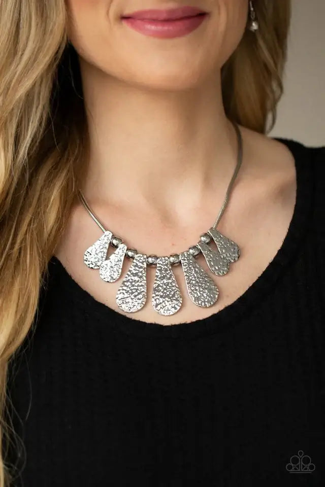 Paparazzi Necklace ~ Gallery Goddess - Silver Accessories,Necklace,Short Necklace,Silver