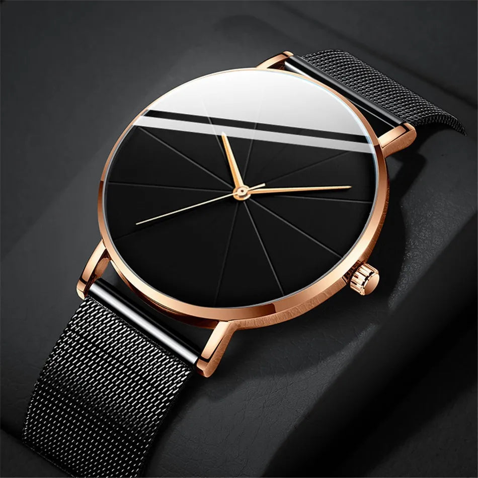 Midnight Executive Mesh Men's Watch Silver/Rose Gold Black