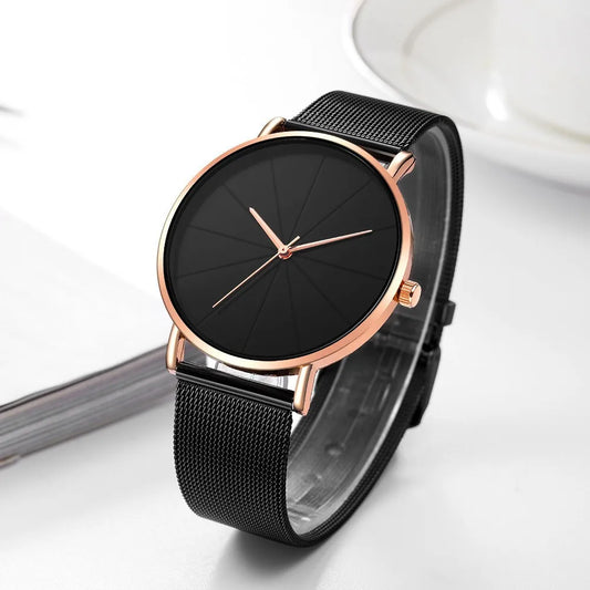 Midnight Executive Mesh Men's Watch Silver/Rose Gold Black