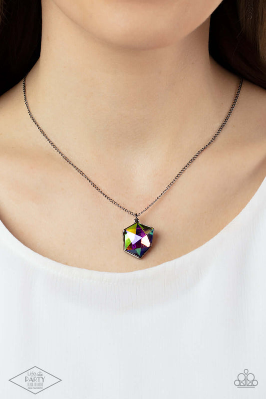 Stellar Serenity - Multi Oil Spill Gunmetal Paparazzi Necklace $5 Jewelry with Janet Morgan Necklace