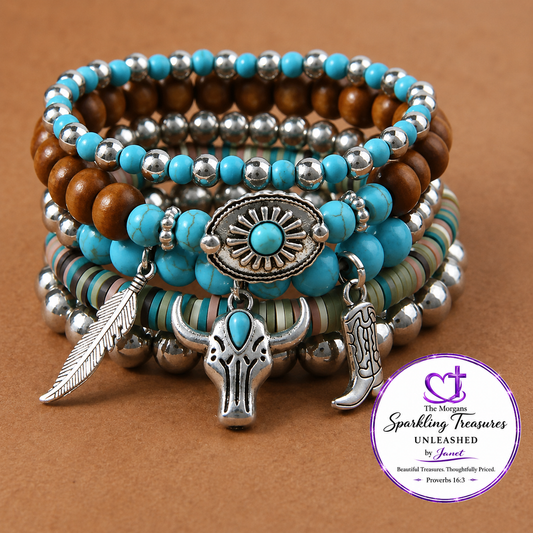 Cowgirl Courage™ Stretch Turquoise Bracelet Stack - bracelet