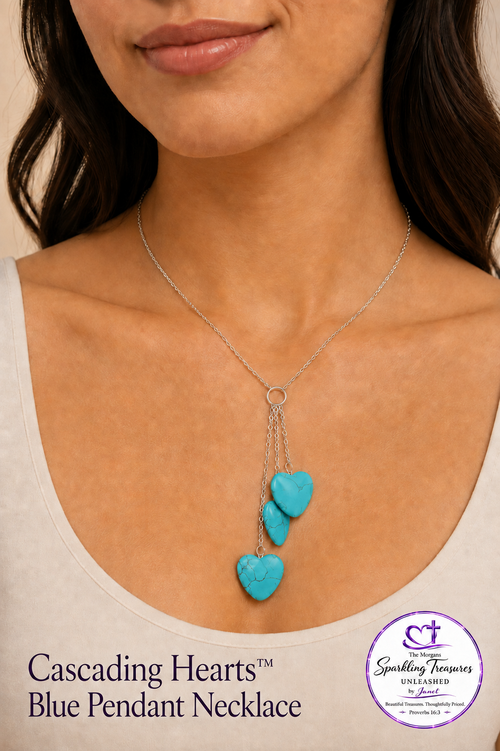 Cascading Hearts™ Blue Pendant Necklace