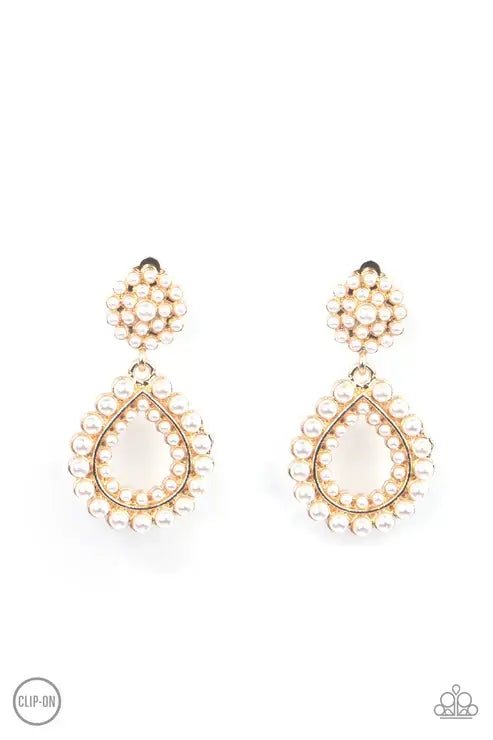 Paparazzi Discerning Droplets - Gold Clip-On $5 Jewelry with Janet Morgan EARRINGS