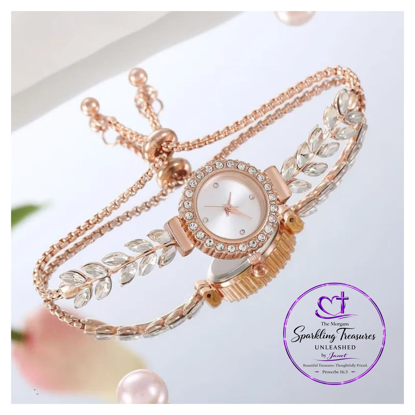 Rose Gold Radiance Woman's Watch Bracelet Silver or Pink Face