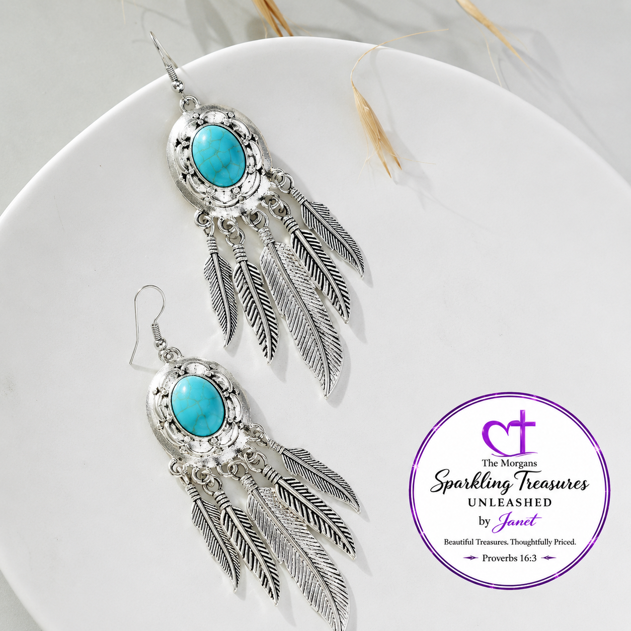 Whispering Feathers™ Turquoise Dreamcatcher Earrings