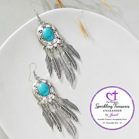 Whispering Feathers™ Turquoise Dreamcatcher Earrings