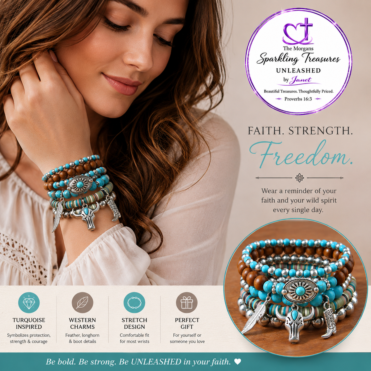 Cowgirl Courage™ Stretch Turquoise Bracelet Stack
