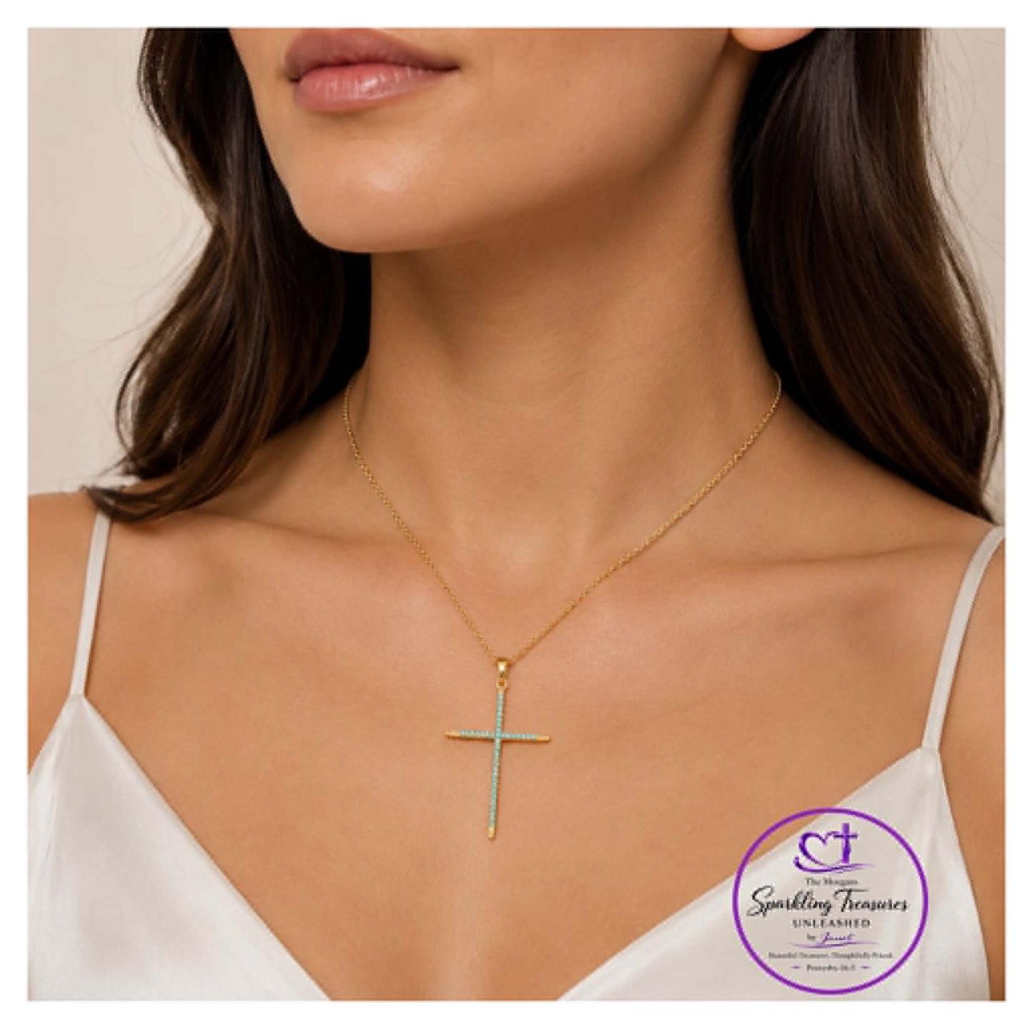 Faithful Light Cross Necklace Turquoise Gold