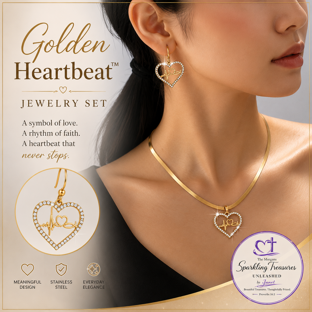 Golden Heartbeat™ Necklace and Earring Jewelry Set