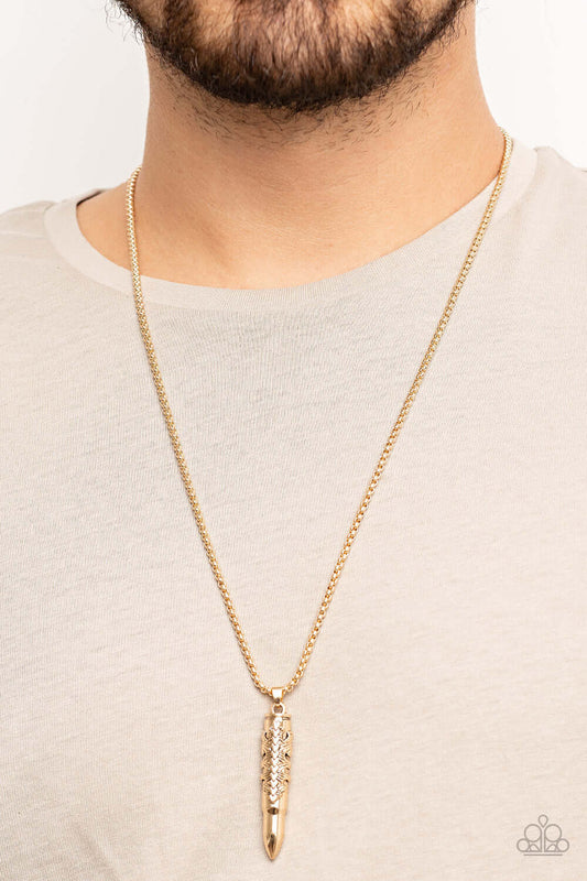 Mysterious Marksman - Gold Paparzzi Accessories Necklace $5 Jewelry with Janet Morgan Necklace