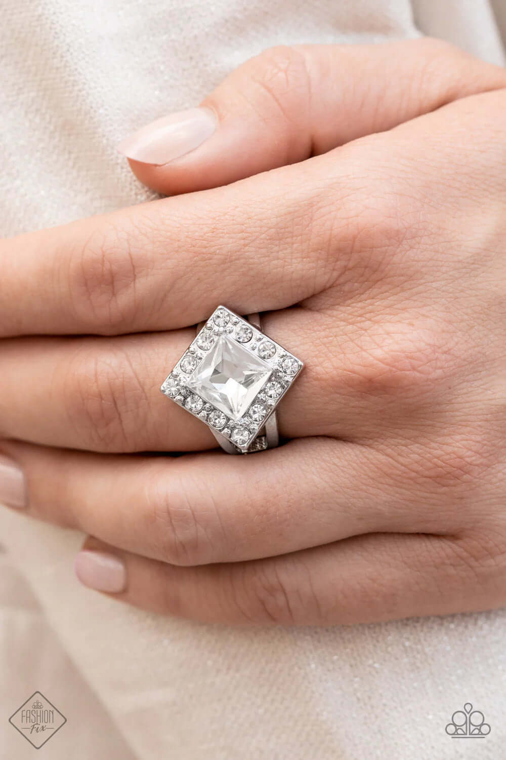 Transformational Twinkle - White Ring Paparazzi Accessories,Dainty Band Ring,Ring,Silver,White rhinestones