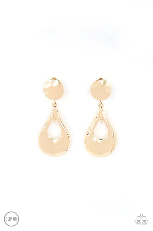 Paparazzi Metallic Magic - Gold Clip-On $5 Jewelry with Janet Morgan EARRINGS