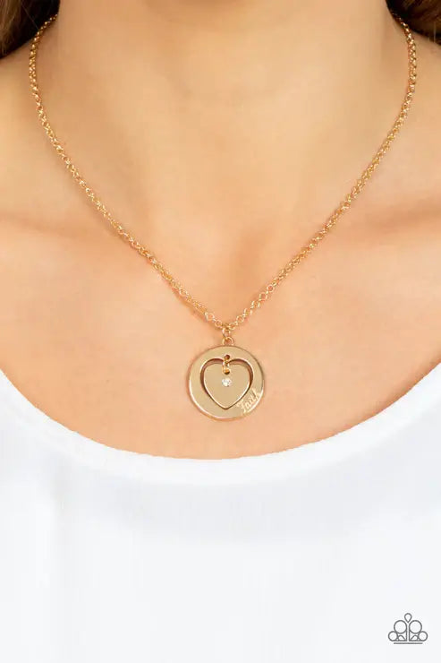 Paparazzi Heart Full of Faith - Gold Necklace Accessories,Faith,Gold,Hearts,Necklace,Short Necklace