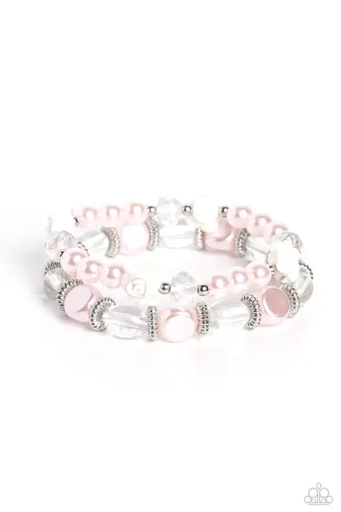 Paparazzi Who ROSE There? - Pink Bracelet Accessories,Bracelet,Pearls,Pink,Roses,Stretchy