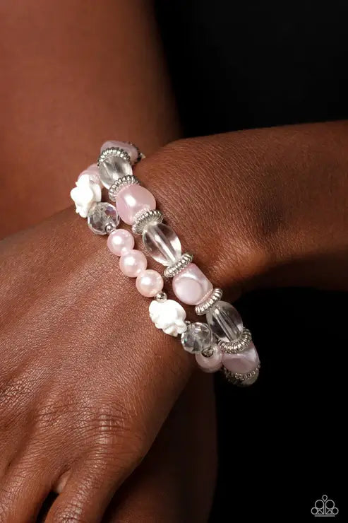 Paparazzi Who ROSE There? - Pink Bracelet Accessories,Bracelet,Pearls,Pink,Roses,Stretchy