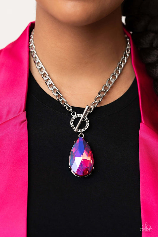 TMST Bling Edgy Exaggeration - Pink Paparazzi Accessories Necklace Life of the Party May 2023