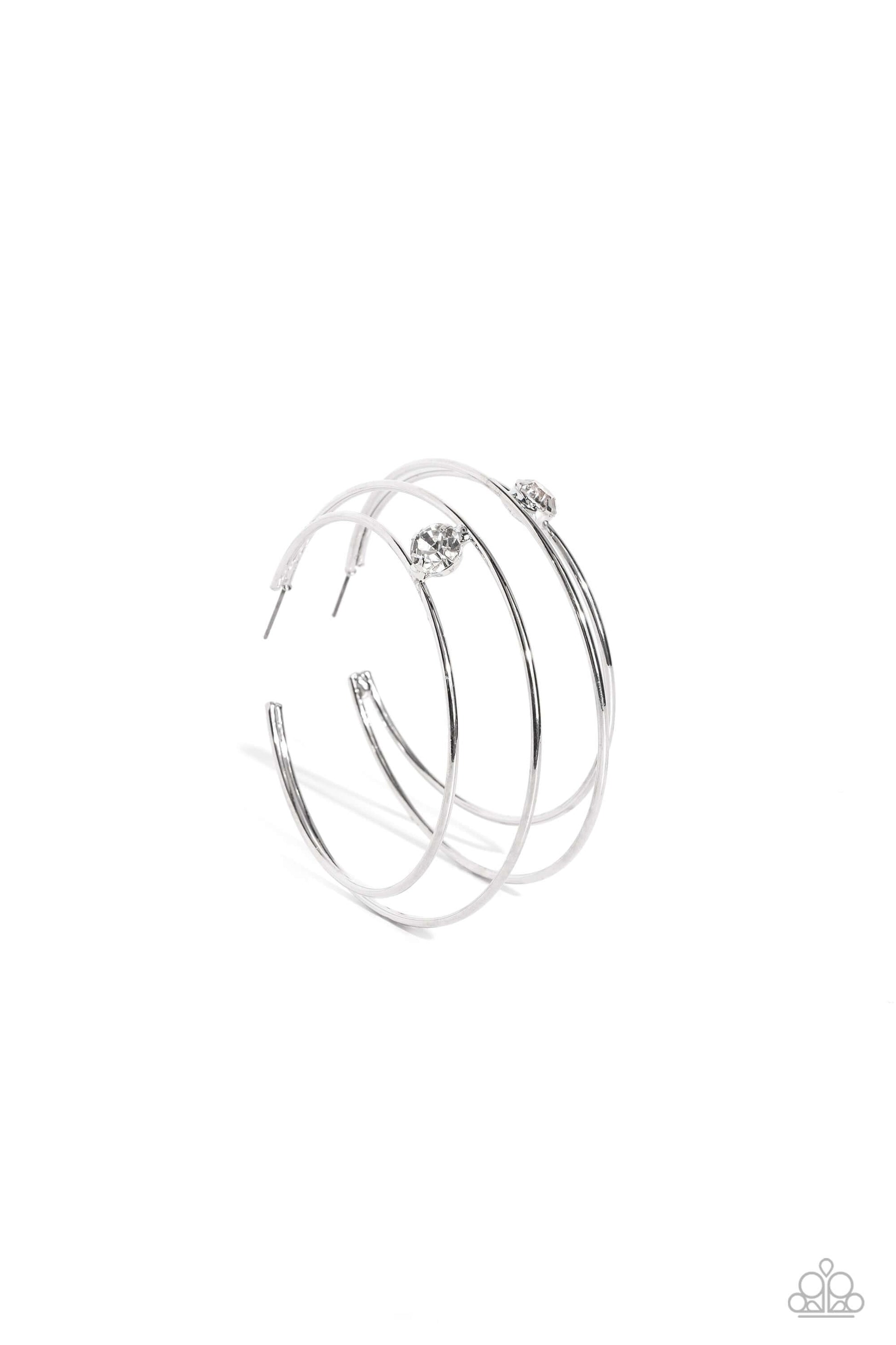 Theater HOOP - White Paparazzi Accessories Earrings $5 Jewelry with Janet Morgan Earrings
