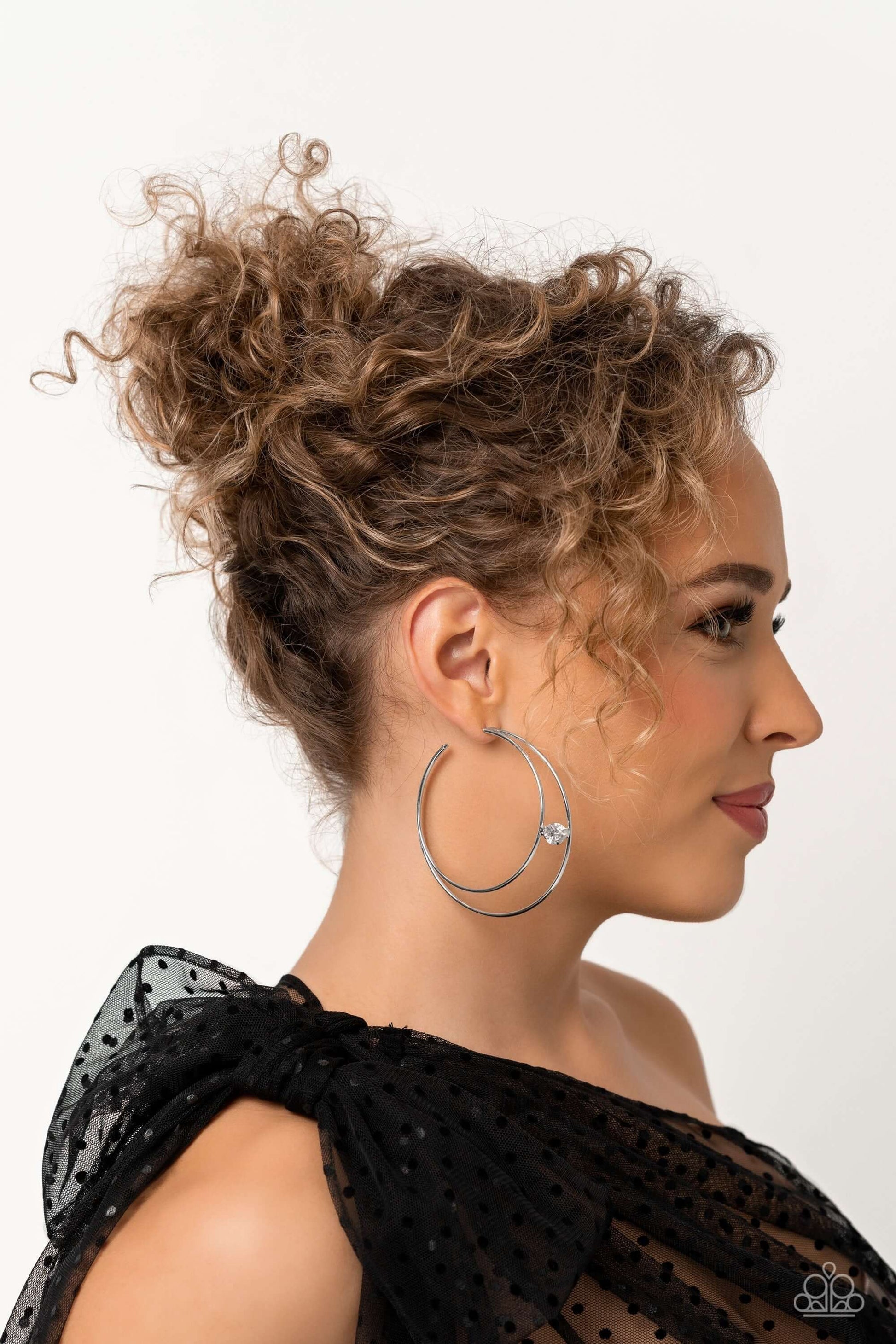 Theater HOOP - White Paparazzi Accessories Earrings $5 Jewelry with Janet Morgan Earrings