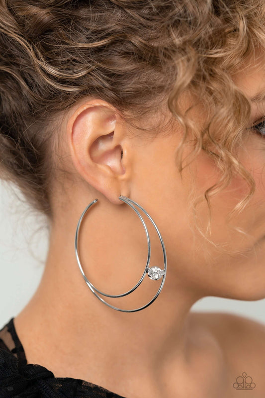 Theater HOOP - White Paparazzi Accessories Earrings $5 Jewelry with Janet Morgan Earrings