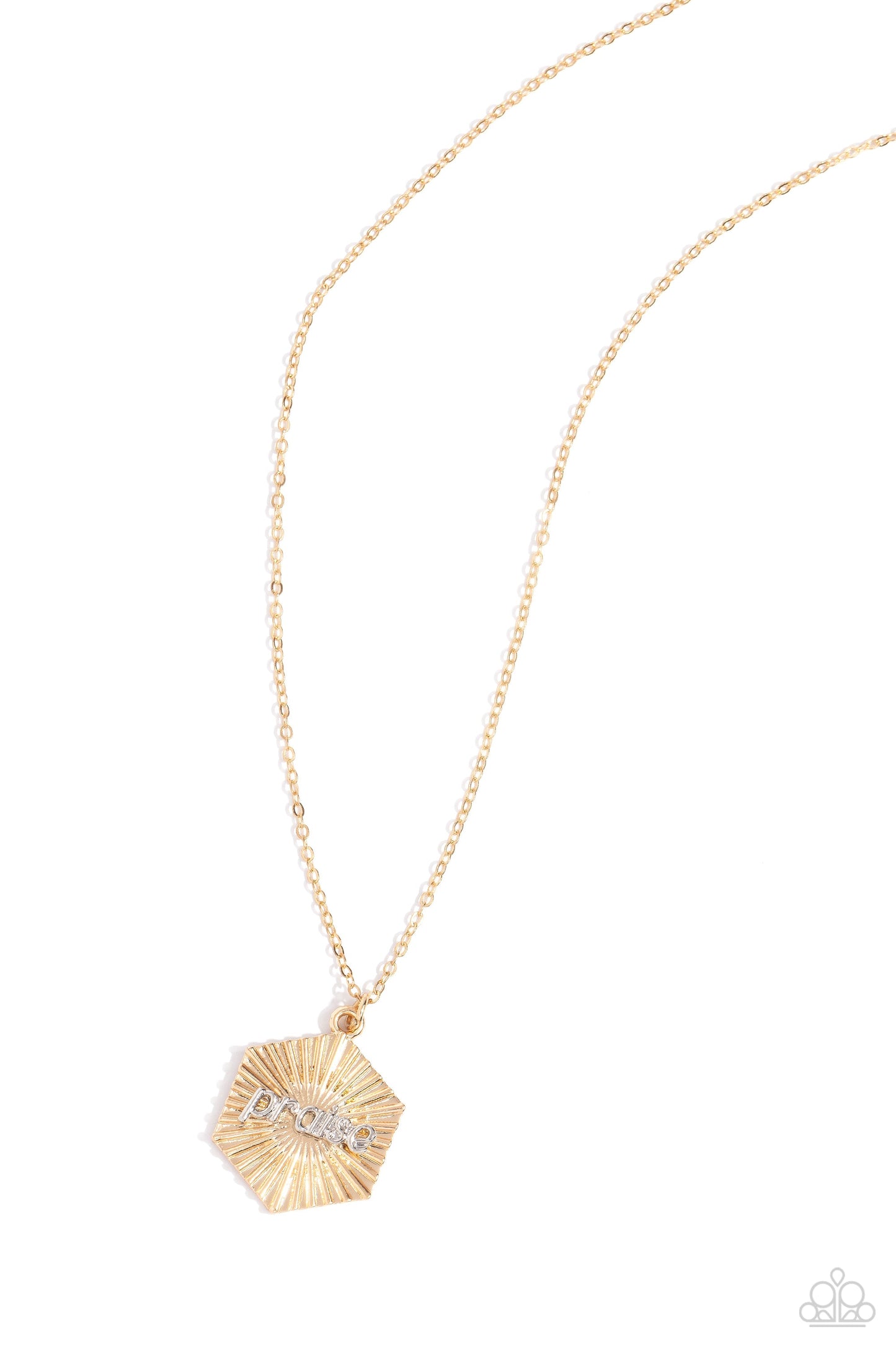 Turn of PRAISE - Gold Paparazzi Necklace $5 Jewelry with Janet Morgan Necklaces