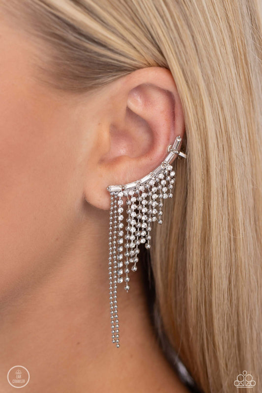 Tapered Tease - White Paparazzi Earcrawler Earrings $5 Jewelry with Janet Morgan Earrings