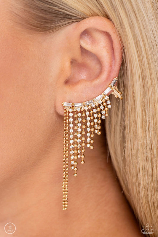 Tapered Tease - Gold Paparazzi Ear Crawler Earrings $5 Jewelry with Janet Morgan Earrings