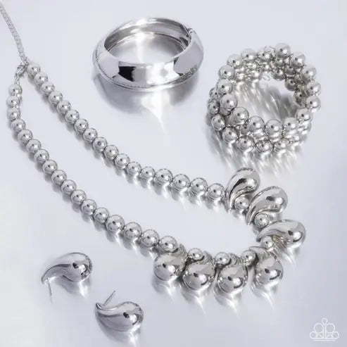 Paparazzi Magnificent Musings - Complete Trend Blend Accessories,Fashion Fix Set,Set,Silver