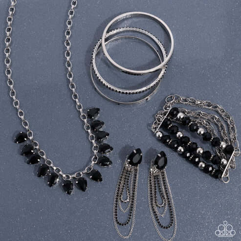 Paparazzi Magnificent Musings Accessories,Black,Fashion Fix Set,Set,Silver Accents