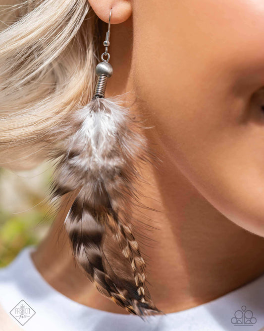 Paparazzi Delicate Desert - Brown Feather Earrings Accessories,Brown,earrings,Feathers