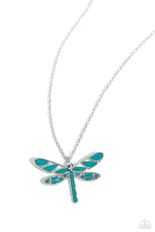 Paparazzi FLYING Low - Green Paparazzi Dragonfly Necklace