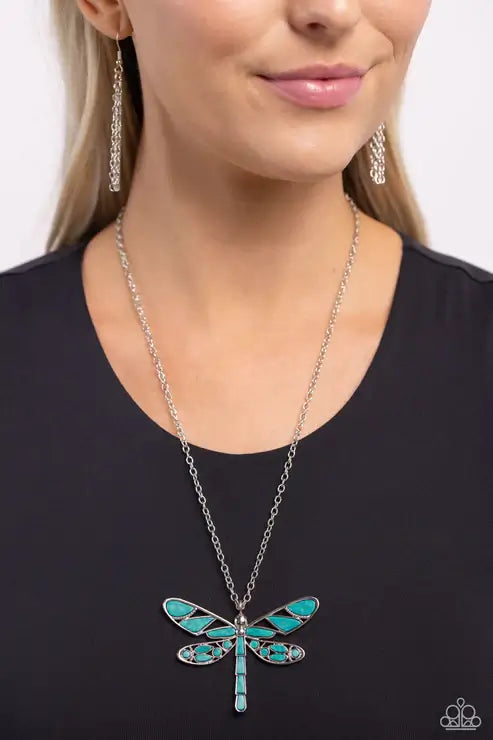 Paparazzi FLYING Low - Green Paparazzi Dragonfly Necklace