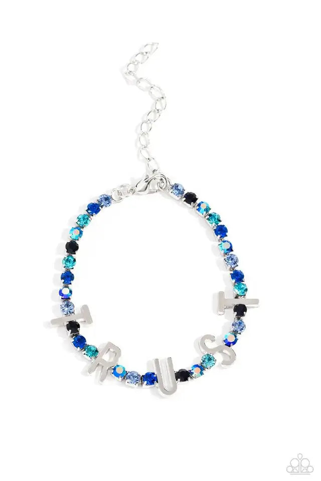 Paparazzi Bracelet ~ I Will Trust In You - Blue Accessories,Blue,Bracelet,Faith,Iridescence