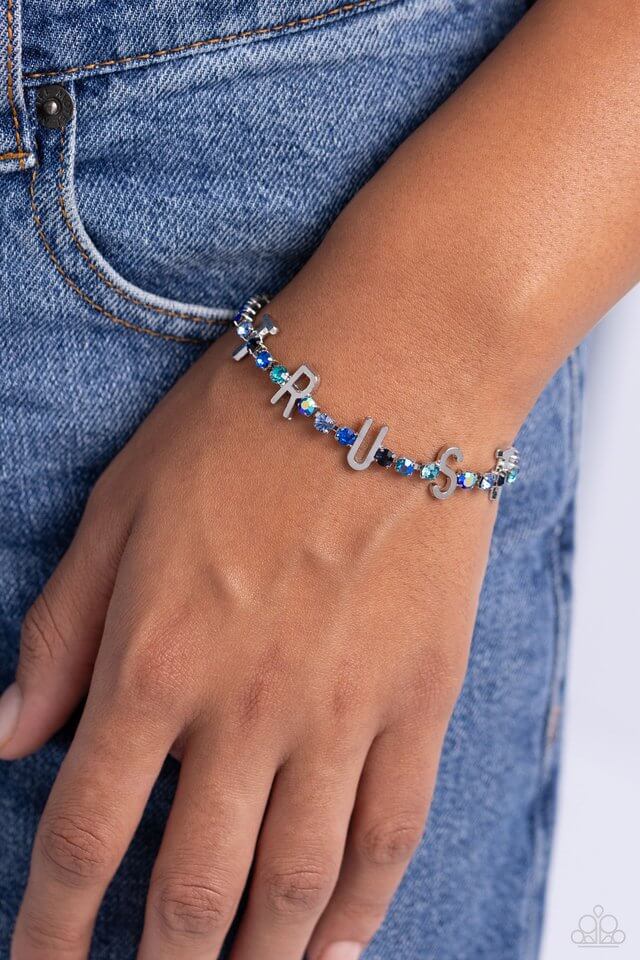 Paparazzi Bracelet ~ I Will Trust In You - Blue Accessories,Blue,Bracelet,Faith,Iridescence