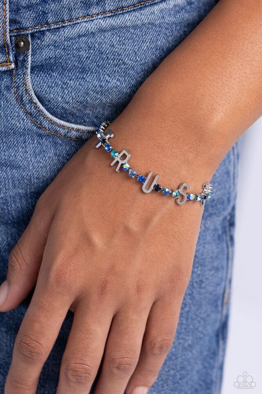 Paparazzi Bracelet ~ I Will Trust In You - Blue Accessories,Blue,Bracelet,Faith,Iridescence