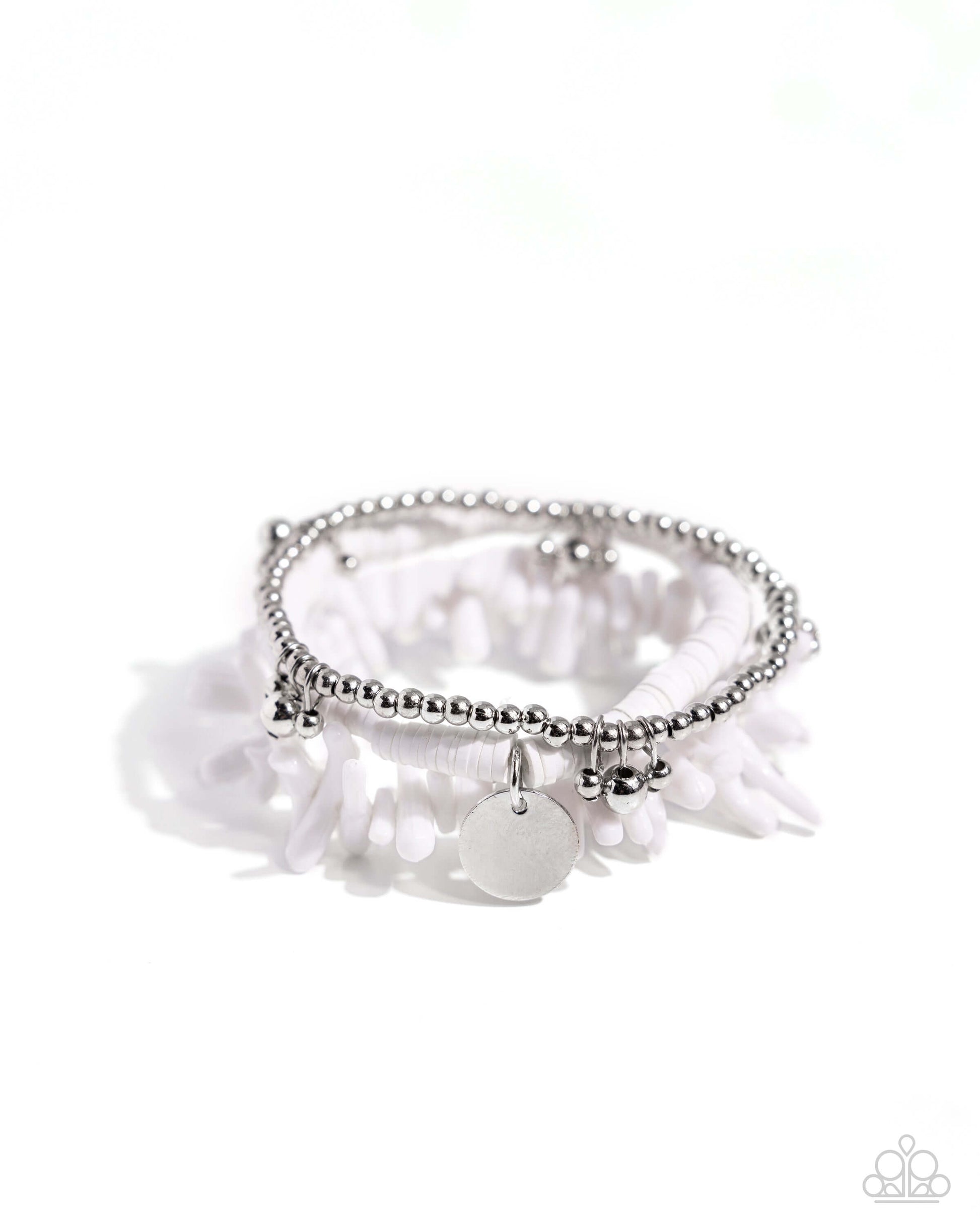 Coastal Collection - White Paparazzi Bracelet Accessories,Acrylic,Bracelet,Coral,Sea Breeze Style,Silver Accents,White