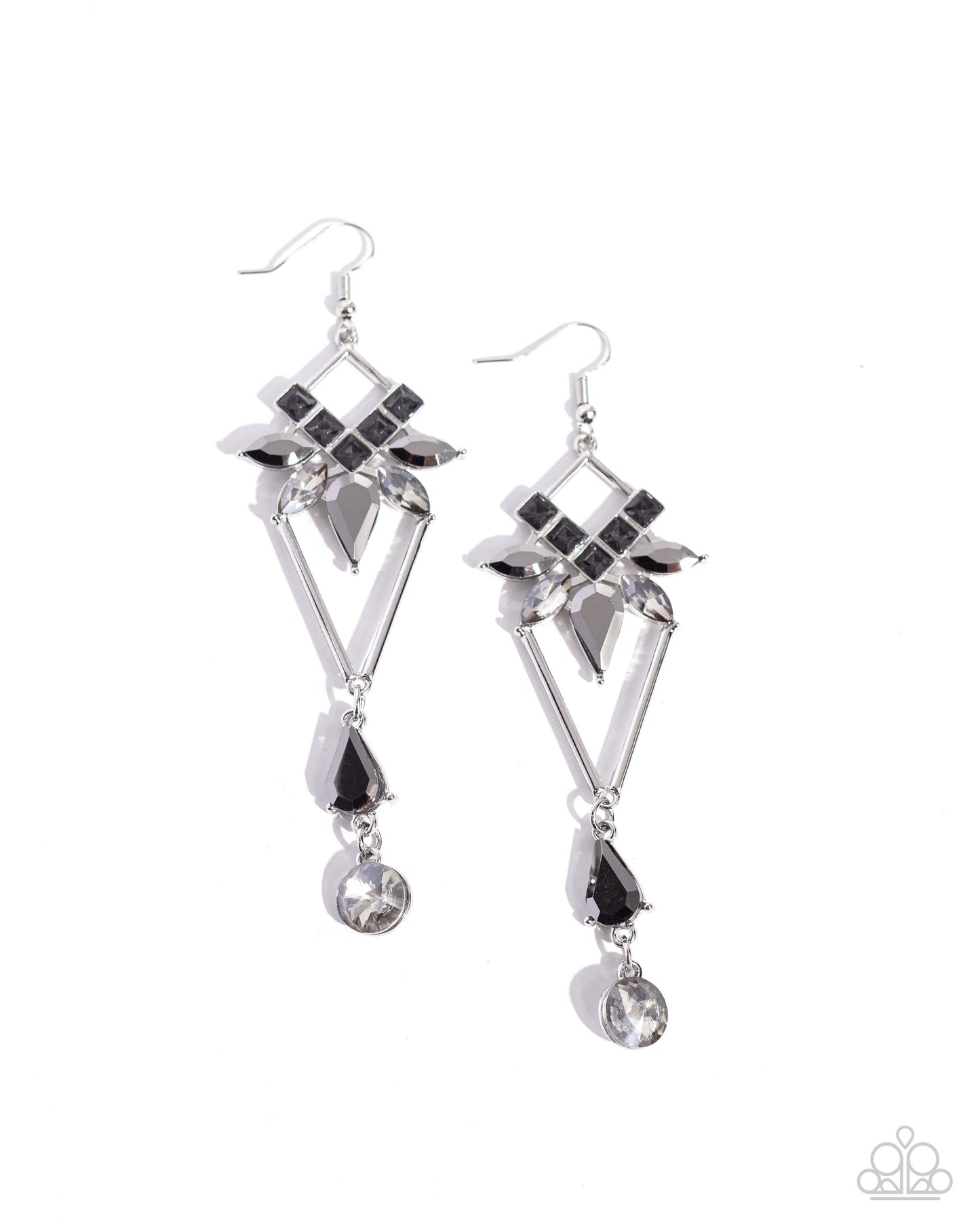 Shoulder-Dusting Shimmer - Silver Paparazzi Earrings Accessories,Black,earrings,Silver Accents