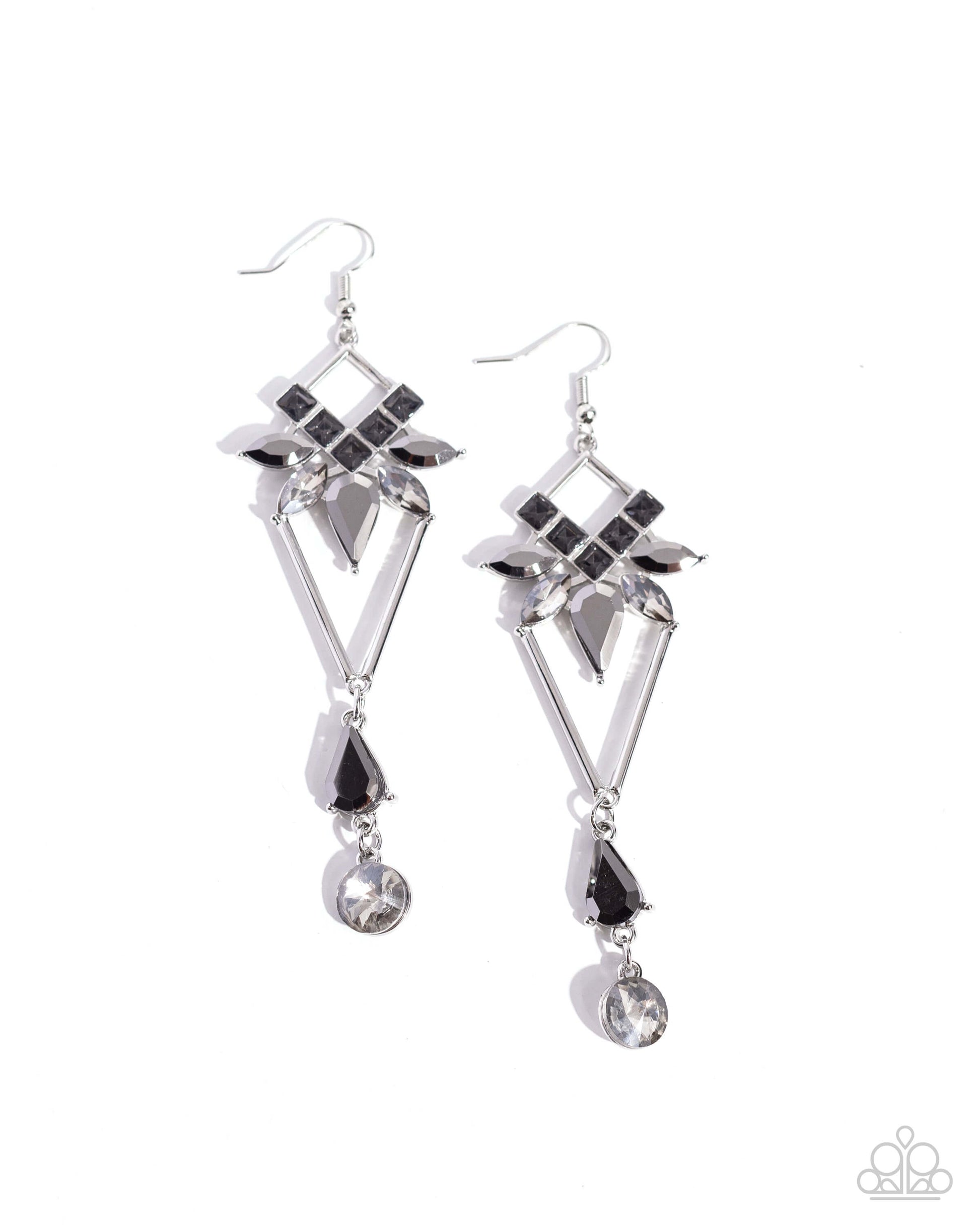 Shoulder-Dusting Shimmer - Silver Paparazzi Earrings Accessories,Black,earrings,Silver Accents