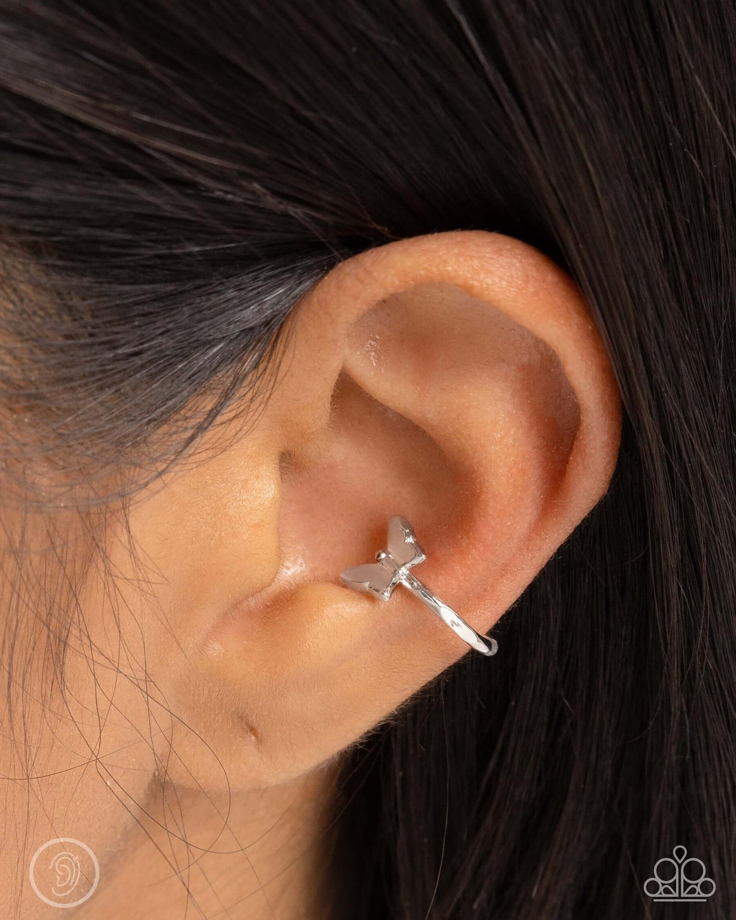Aerial Attitude - Silver Paparazzi Butterfly Ear Cuffs $5 Jewelry with Janet Morgan Earrings