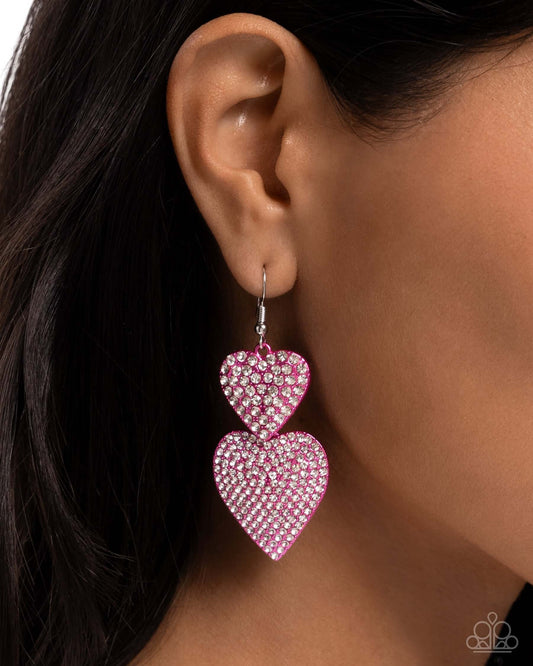 Never Enough Sparkle - Pink Paparazzi Heart Earrings $5 Jewelry with Janet Morgan Earrings