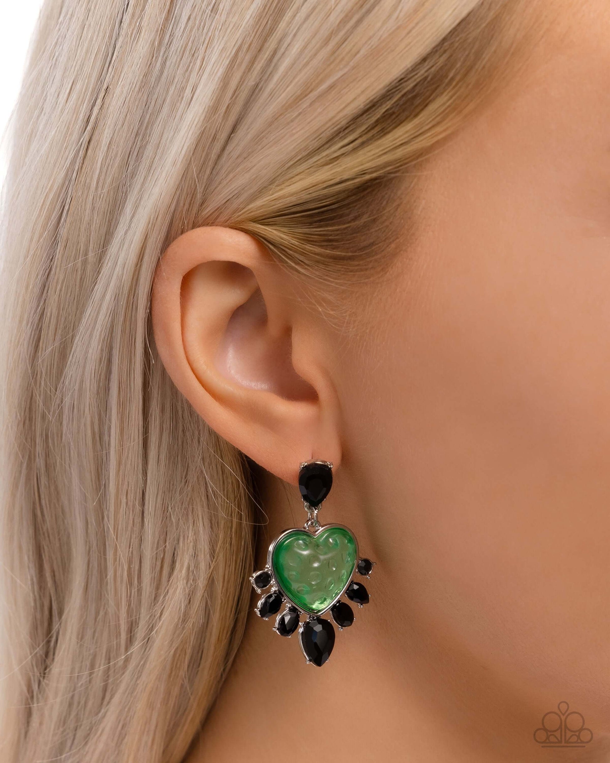 Resort Radiance - Green Paparazzi Heart Earrings $5 Jewelry with Janet Morgan EARRINGS