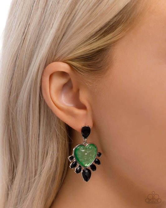 Resort Radiance - Green Paparazzi Heart Earrings $5 Jewelry with Janet Morgan EARRINGS