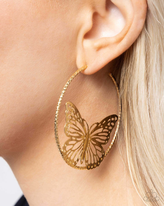 Aerial Alias - Gold Paparazzi Hoop Butterfly Earrings $5 Jewelry with Janet Morgan Earrings